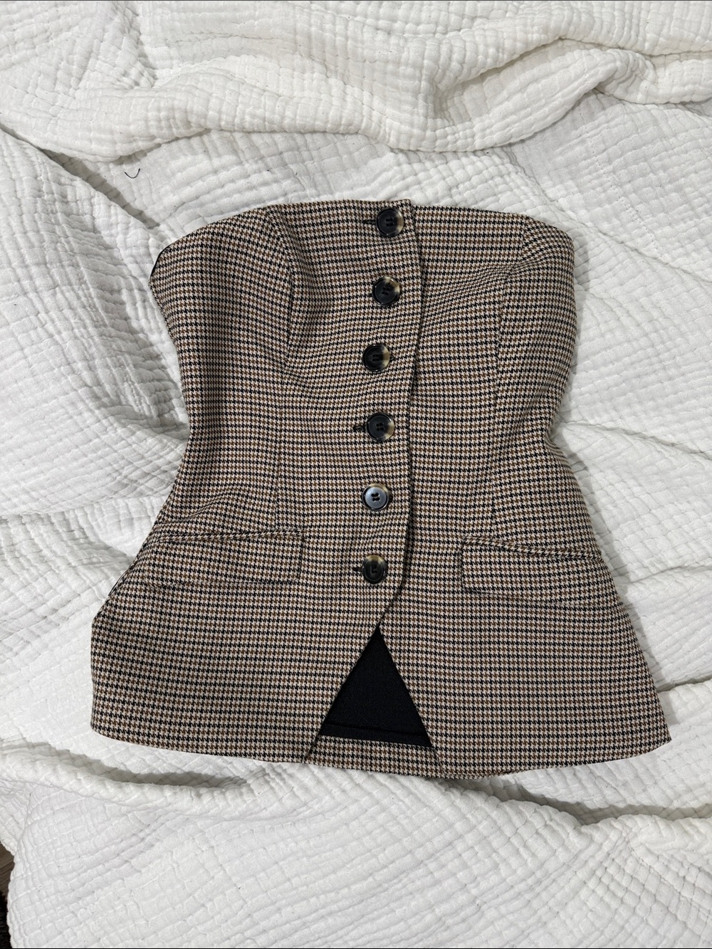 Forever 21 Brown Houndstooth Strapless Corset Top